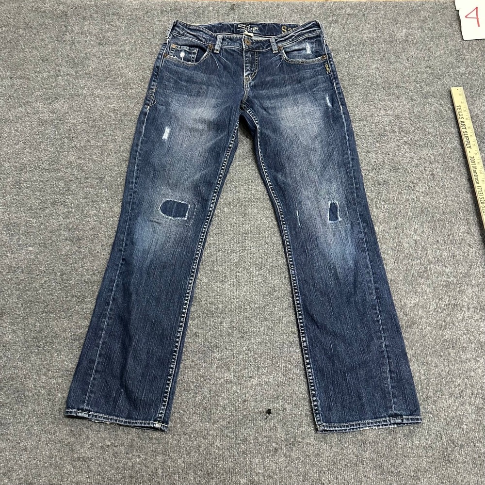 Silver Jeans Jeans Womens Size 28 Blue Sam Bootcut Distressed Stretch Denim